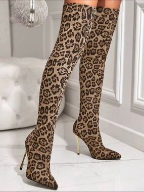 Pierre Dumas Leopard-Print Over-the-Knee Boots - size 10